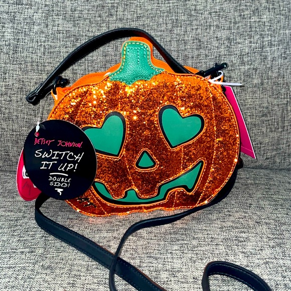 Betsey Johnson Handbags - Glow in the dark double sided Pumpkin Glitter crossbody bag
